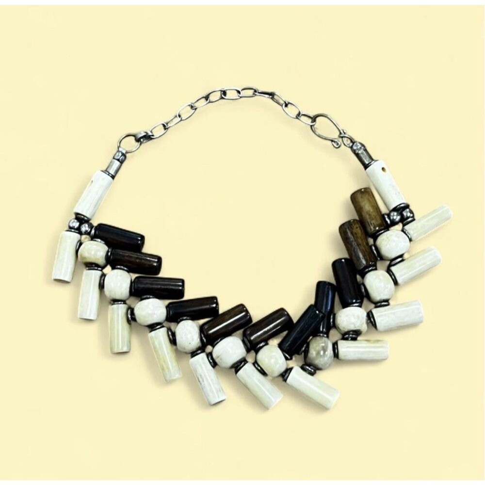Large Unisex Handmade Brown Wood & Cream Beaded bracelet/anklet